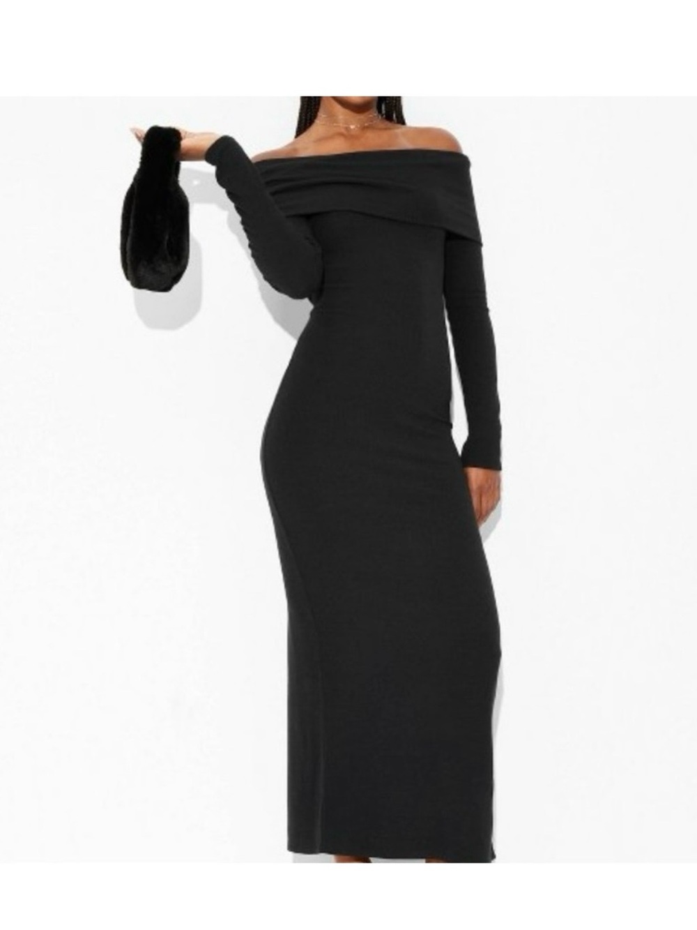 wild fable Black Off-Shoulder Long Sleeve Maxi Dress